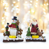 Resin Set of 2 Santa and Snowman Candle Holders 6 Inches in Red color