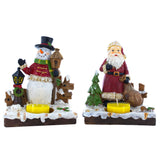 Set of 2 Santa and Snowman Candle Holders 6 Inches in Red color