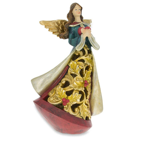 Guardian Angel Holding a Red Heart LED Lights Figurine 11.5 Inches in Red color,  shape