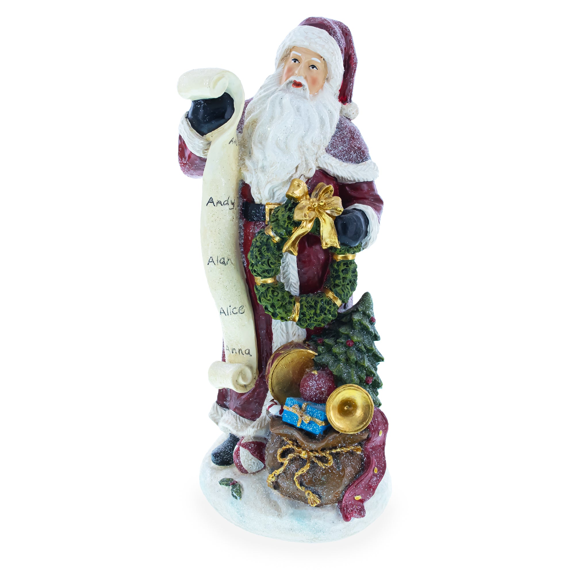 Santa Reading the Christmas Gifts List Figurine 11.5 Inches in Red color
