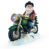 Resin Santa the Cowboy Riding Motorcycle LED Light Figurine 8.5 Inches in Green color