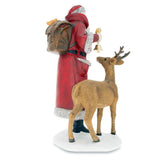 Santa Holding Christmas Tree and Bell by Reindeer Figurine 12 Inches , dimensions in inches: 12 x 5.1 x 5.1