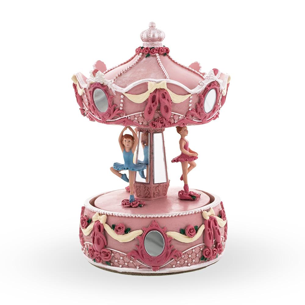 Dance of the Ballerinas: Three-Tier Ballet Carousel - Rotating Musical Figurine with Graceful Dancers in Pink color,  shape