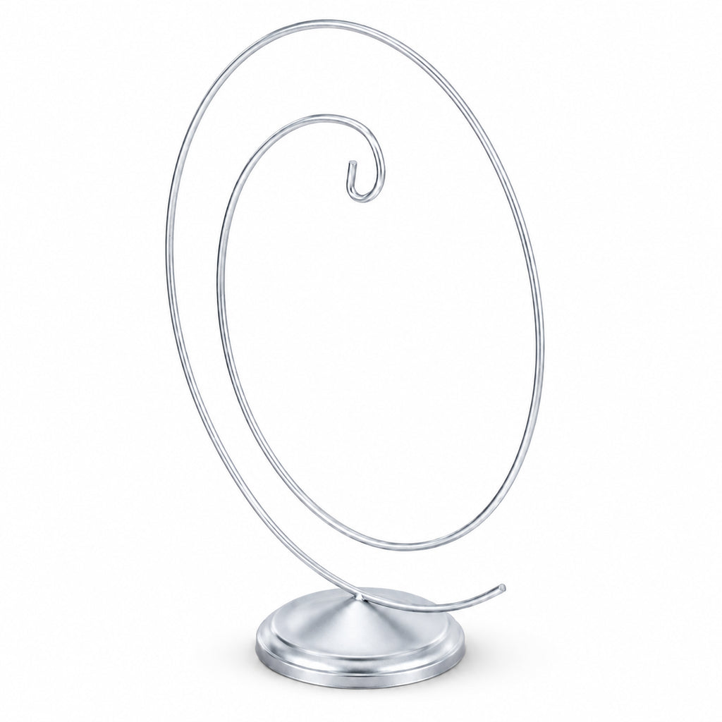 Art Deco Swirl Silver Metal Ornament Display Stand 10 Inches (Poland)Poland , dimensions in inches: 10 x 8.6 x 3