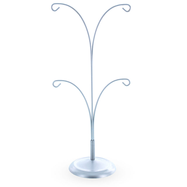 Silver Four Ornaments Spiral Metal Round Base Ornament Display Stand 12 Inches in Silver color