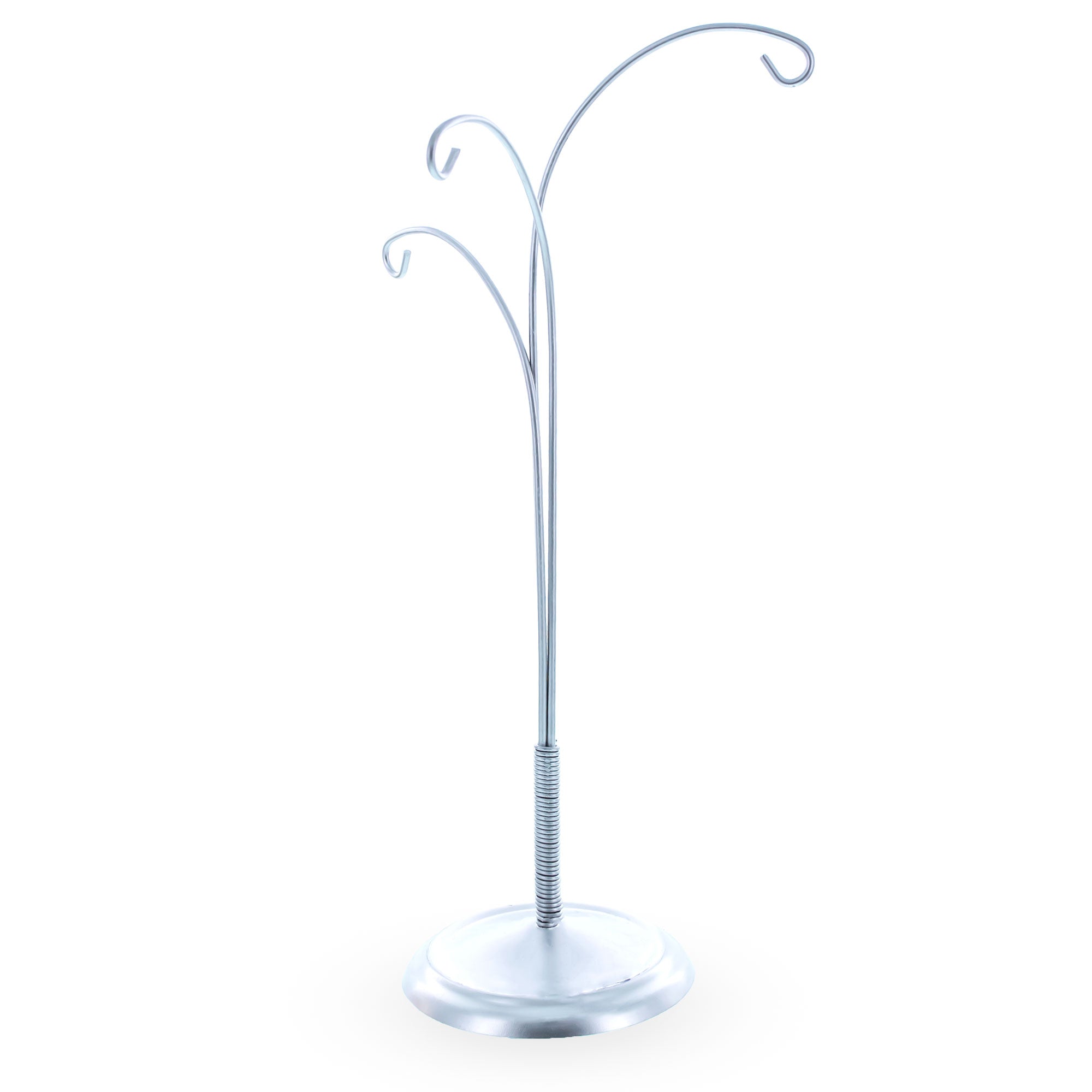3-Arm Botanical Style Silver Metal Ornament Display Stand 12 Inches (Poland) in Silver color