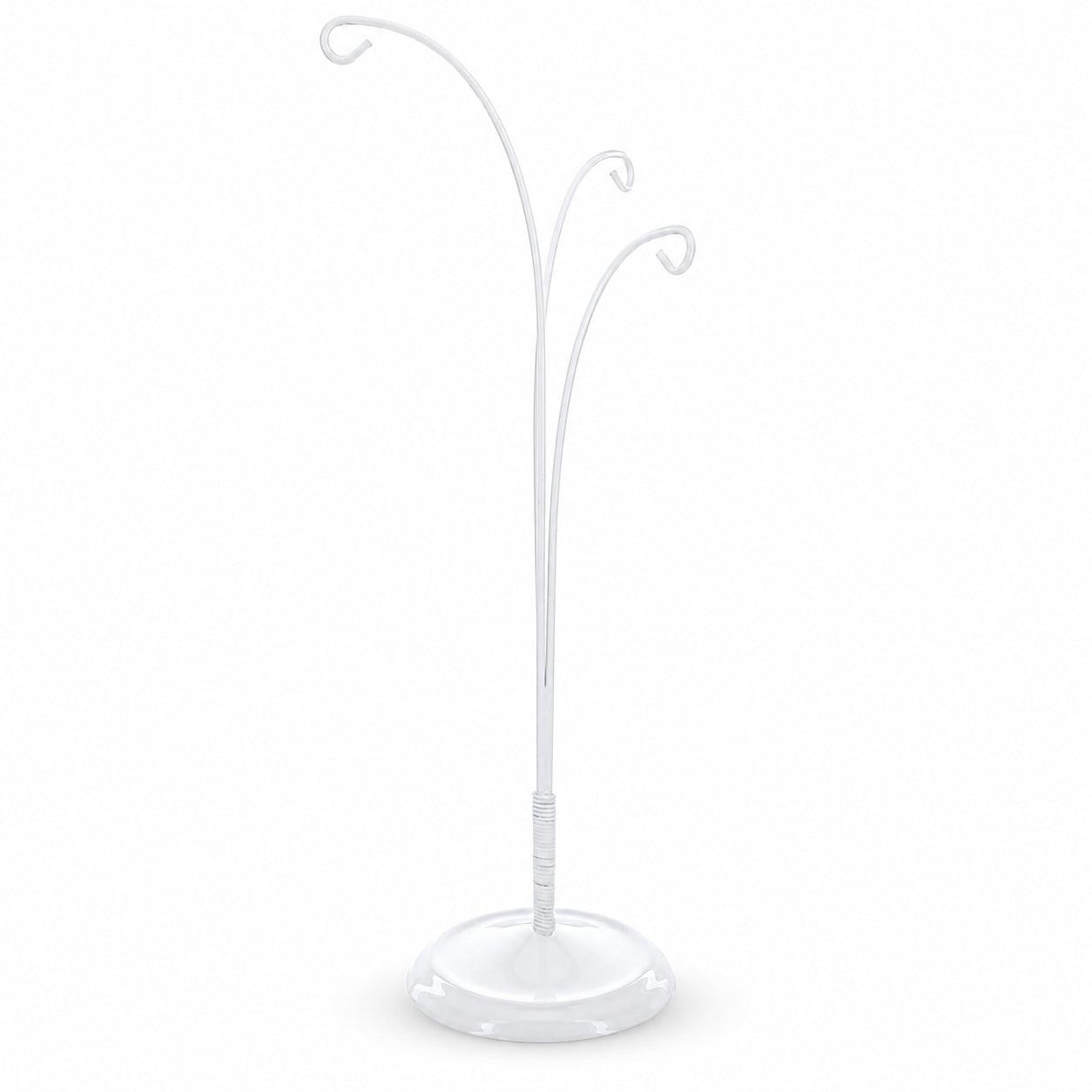 3-Arm Botanical Style White Painted Metal Ornament Display Stand 12 Inches (Poland) in White color