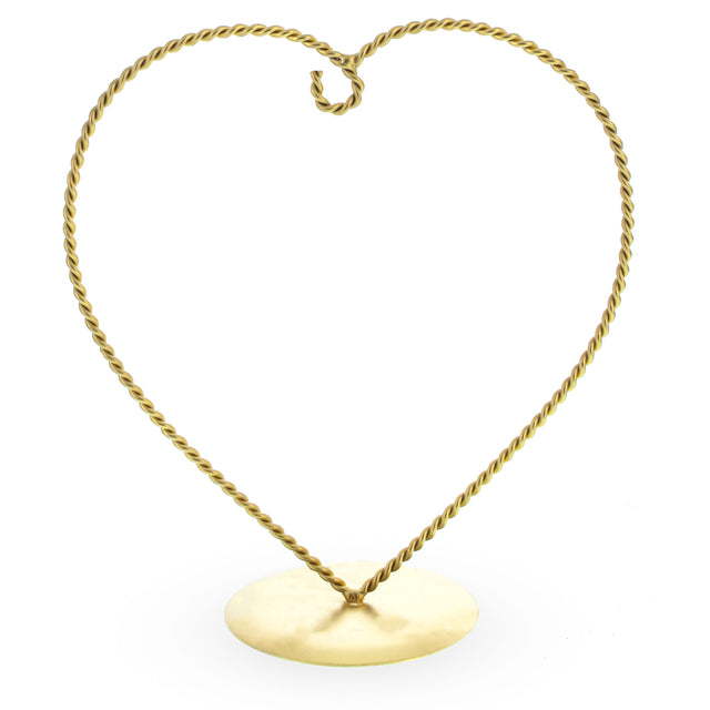 Metal Heart Shape Gold Metal Solid Round Base Ornament Display Stand 7 Inches in Gold color