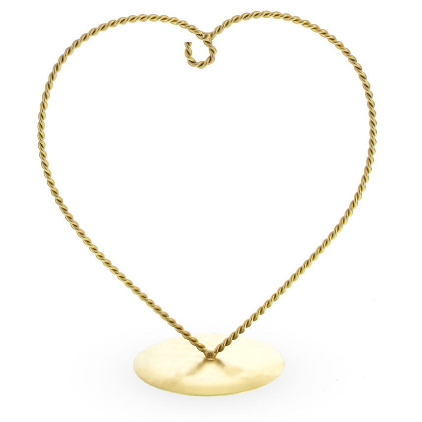 Heart Shape Gold Tone Metal Round Base Ornament Display Stand 7 Inches in Gold color