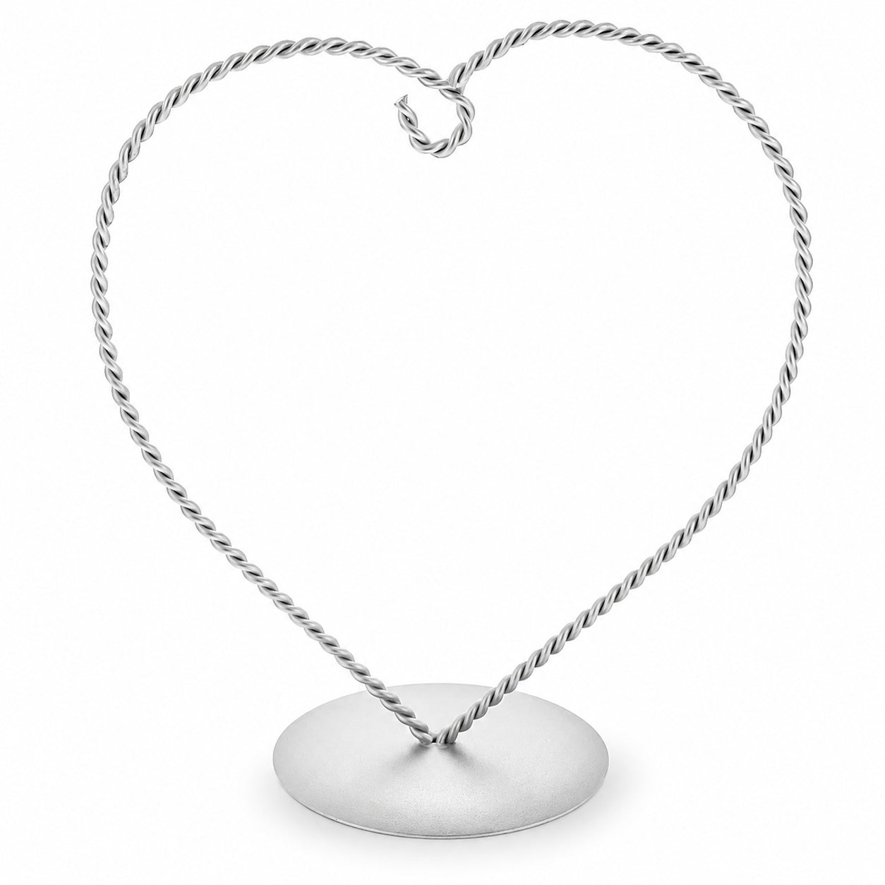 Heart-Shaped Twisted Silver Metal Ornament Display Stand 6.2 Inches (Poland) in Silver color