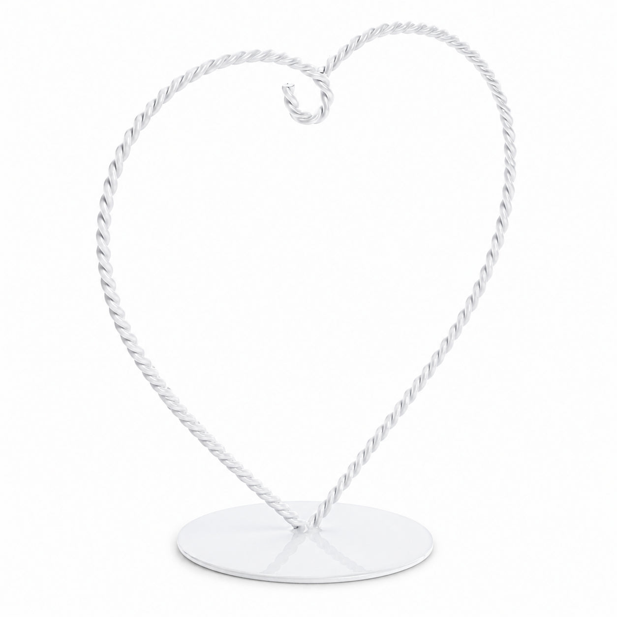 Heart-Shaped Twisted White Painted Metal Ornament Display Stand 6.2 Inches (Poland)Poland , dimensions in inches: 6.2 x 6.2 x 3
