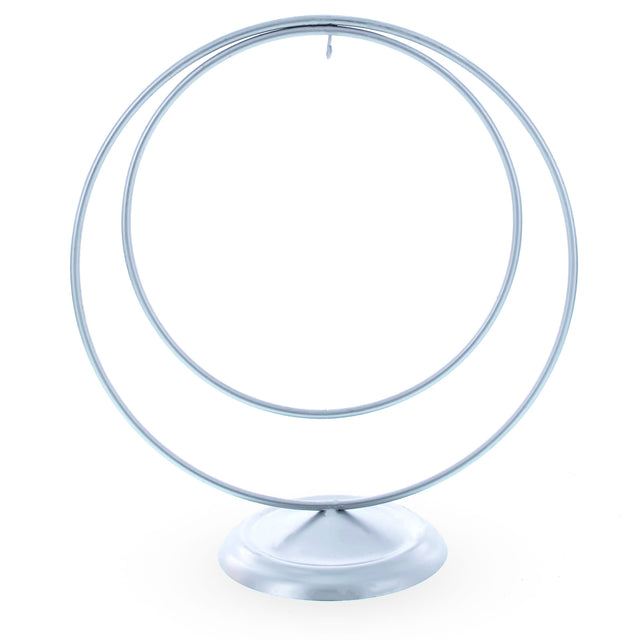 Double Circle Silver Metal Solid Round Base Ornament Display Stand 8.25 Inches in Silver color