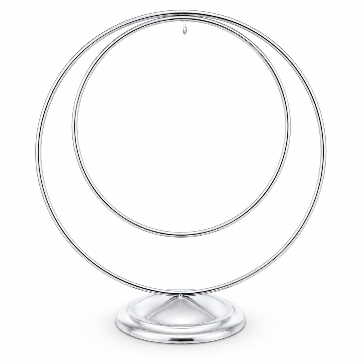 Contemporary Double Circle Silver Metal Ornament Display Stand 8.2 Inches (Poland) in Silver color