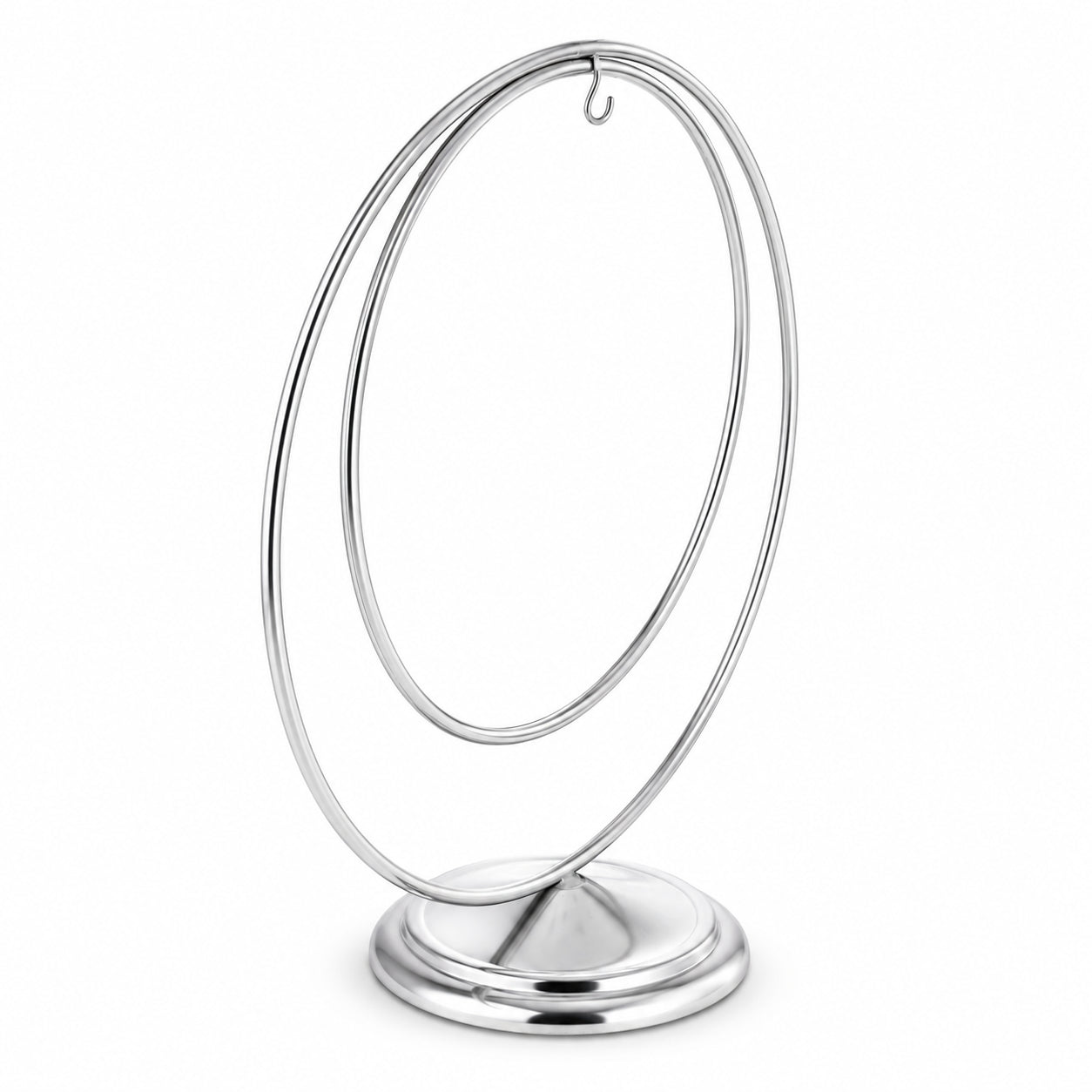 Contemporary Double Circle Silver Metal Ornament Display Stand 8.2 Inches (Poland)Poland , dimensions in inches: 8.2 x 7.7 x 3