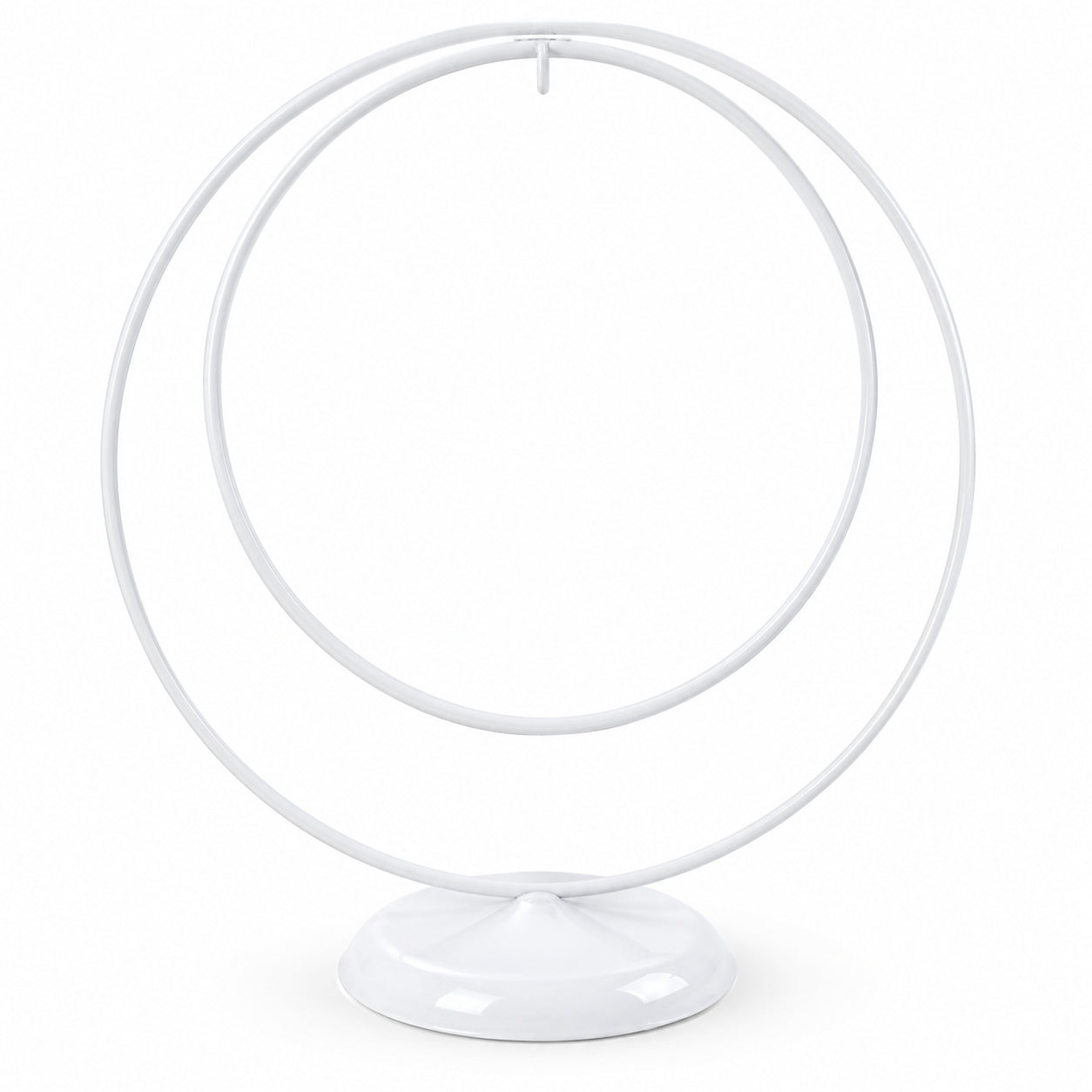 Contemporary Double Circle White Painted Metal Ornament Display Stand 8.2 Inches (Poland) in White color