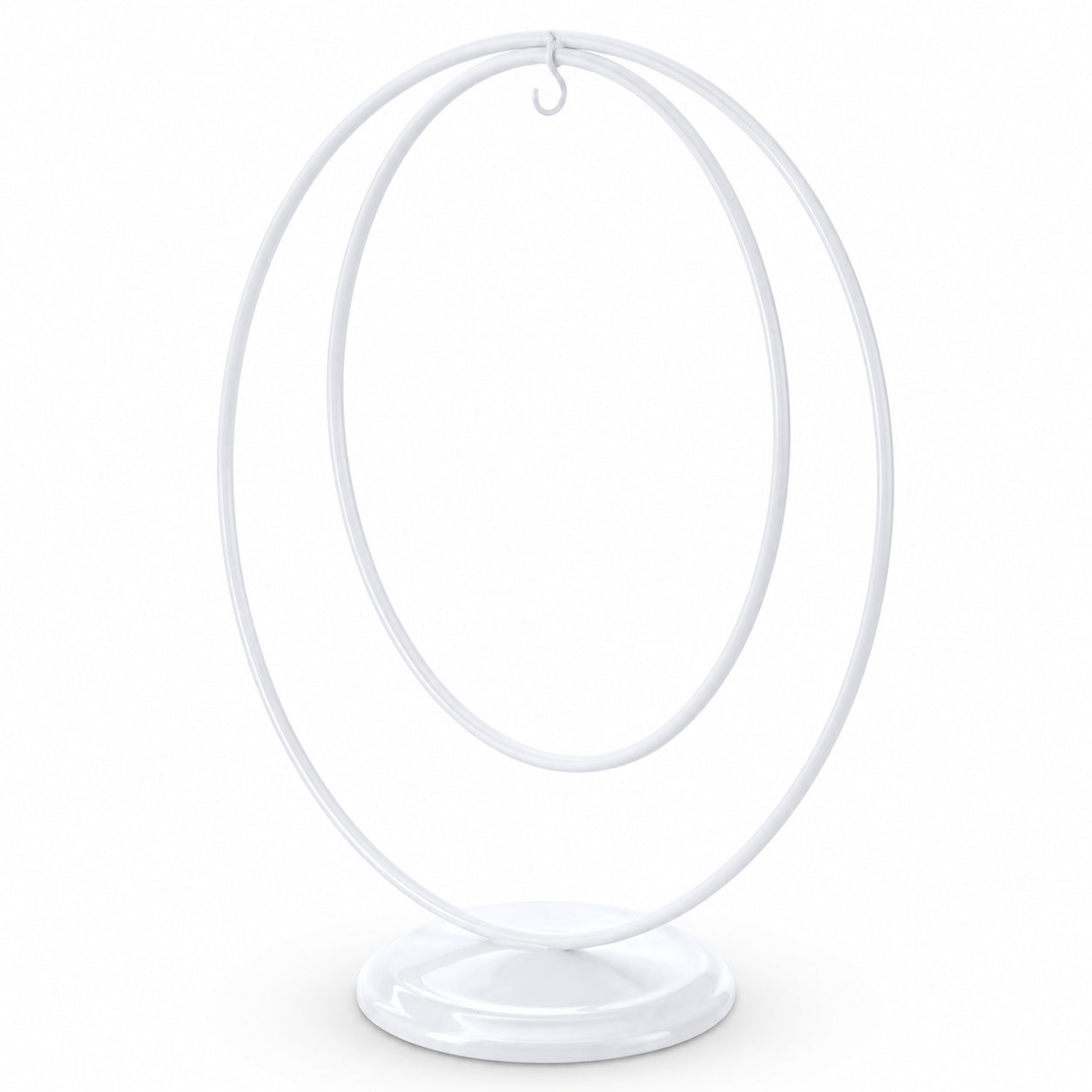 Contemporary Double Circle White Painted Metal Ornament Display Stand 8.2 Inches (Poland)Poland , dimensions in inches: 8.2 x 7.7 x 3