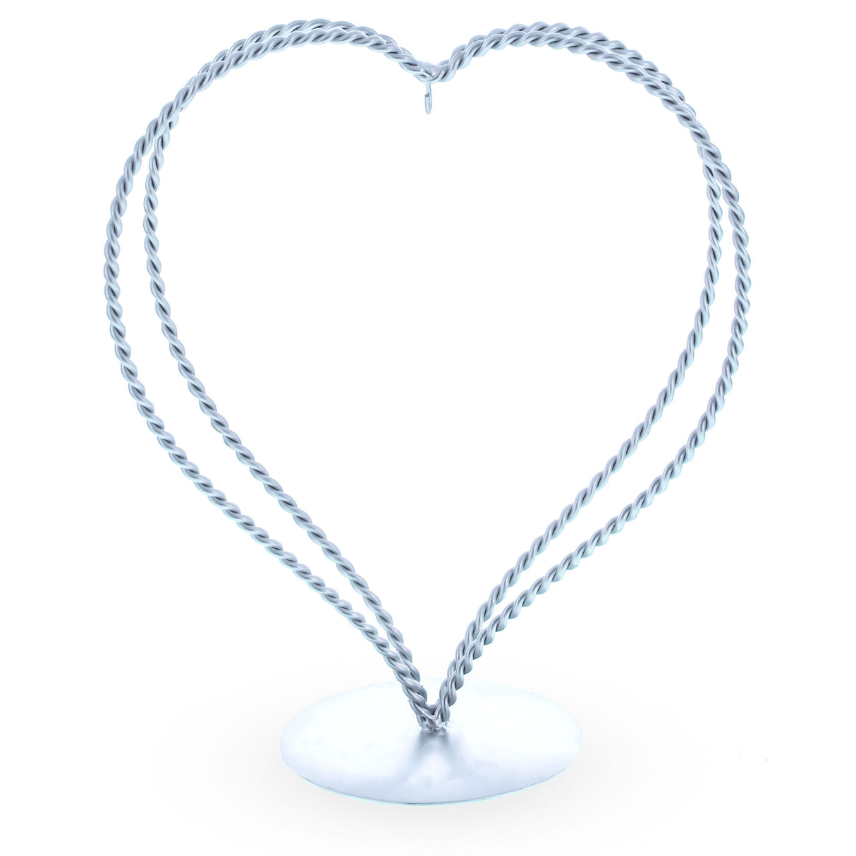 Metal Double Swirled Heart Silver Metal Solid Round Base Ornament Display Stand 7.25 Inches in Silver color