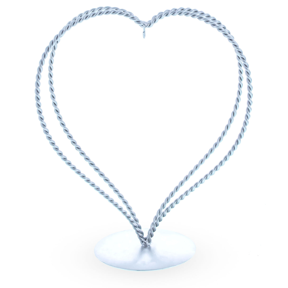 Double Swirled Heart Silver Metal Solid Round Base Ornament Display Stand 7.25 Inches in Silver color,  shape
