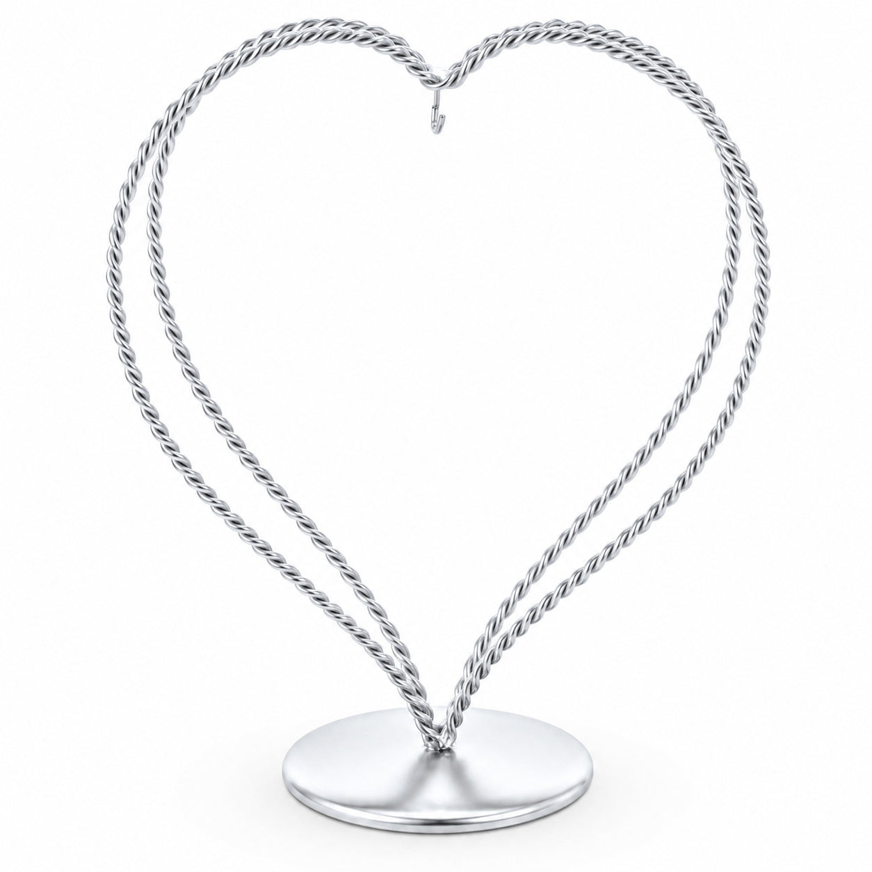 Double Wire Heart Twisted Silver Metal Ornament Display Stand 7.8 Inches (Poland) in Silver color