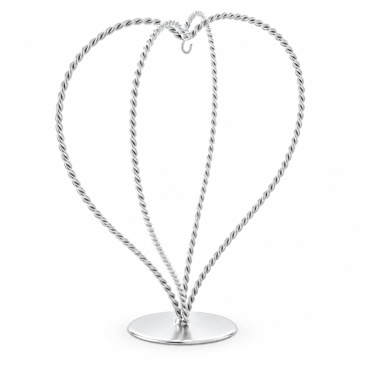Double Wire Heart Twisted Silver Metal Ornament Display Stand 7.8 Inches (Poland)Poland , dimensions in inches: 7.8 x 5.8 x 3