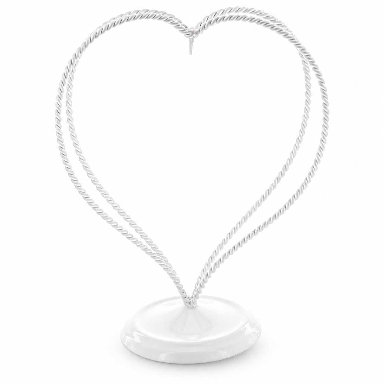 Double Wire Heart Twisted White Paint Metal Ornament Display Stand 7.8 Inches (Poland) in White color