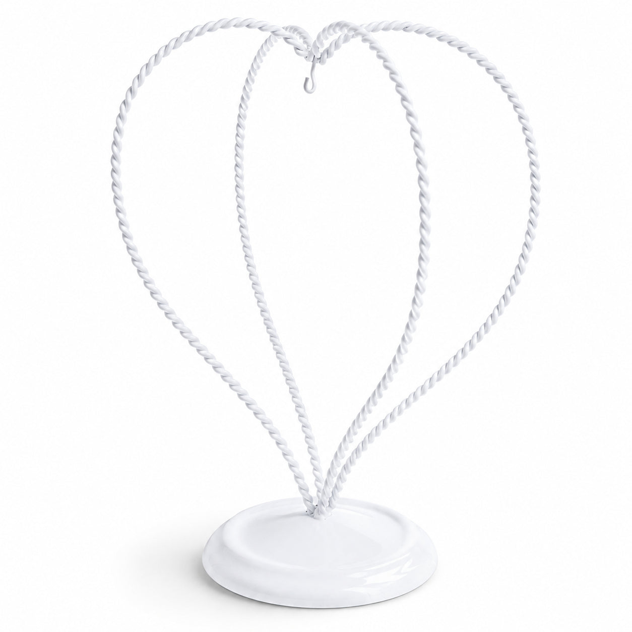 Double Wire Heart Twisted White Paint Metal Ornament Display Stand 7.8 Inches (Poland)Poland , dimensions in inches: 7.8 x 5.8 x 3