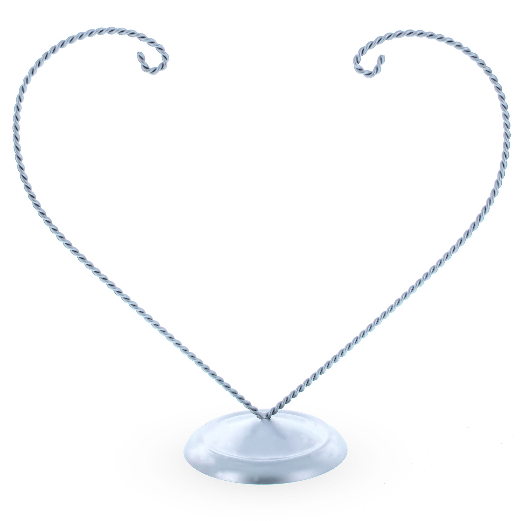 Open-Top Heart Twisted Silver Metal Ornament Display Stand 9 Inches (Poland) in Silver color