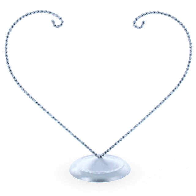 Distand Double Heart Silver Metal Round Base Ornament Display Stand 9 Inches in Silver color