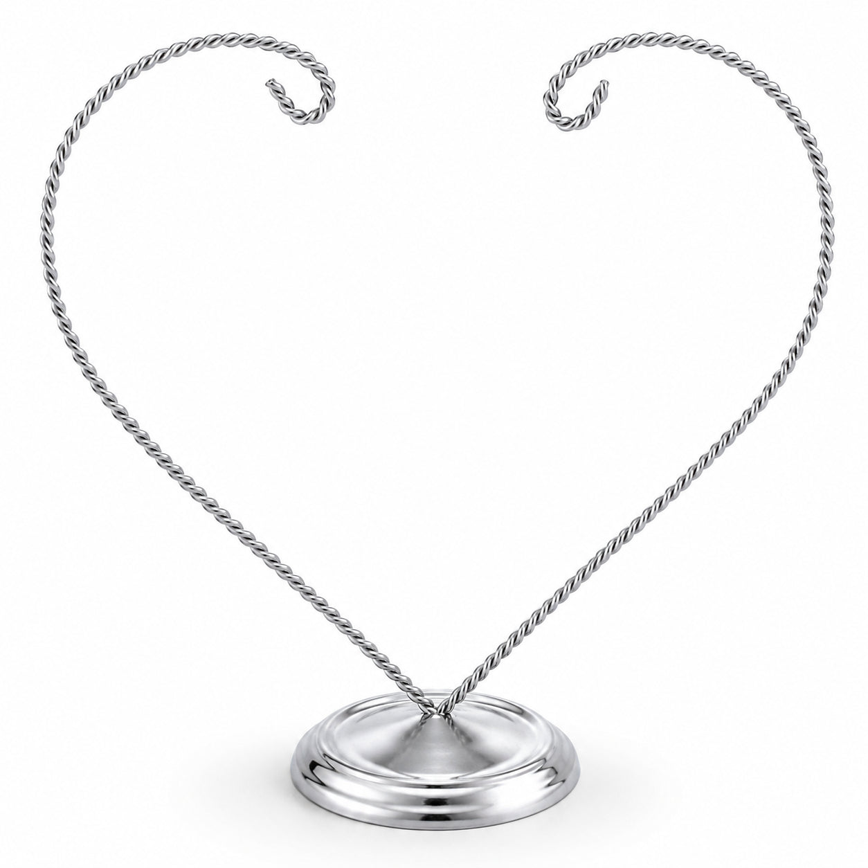 Open-Top Heart Twisted Silver Metal Ornament Display Stand 9 Inches (Poland) in Silver color