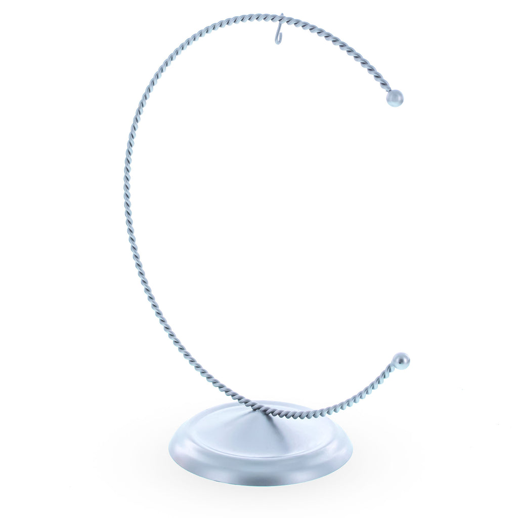 Crescent Moon Twisted Silver Metal Ornament Display Stand 9 Inches (Poland)Poland , dimensions in inches: 9 x 6.2 x 3