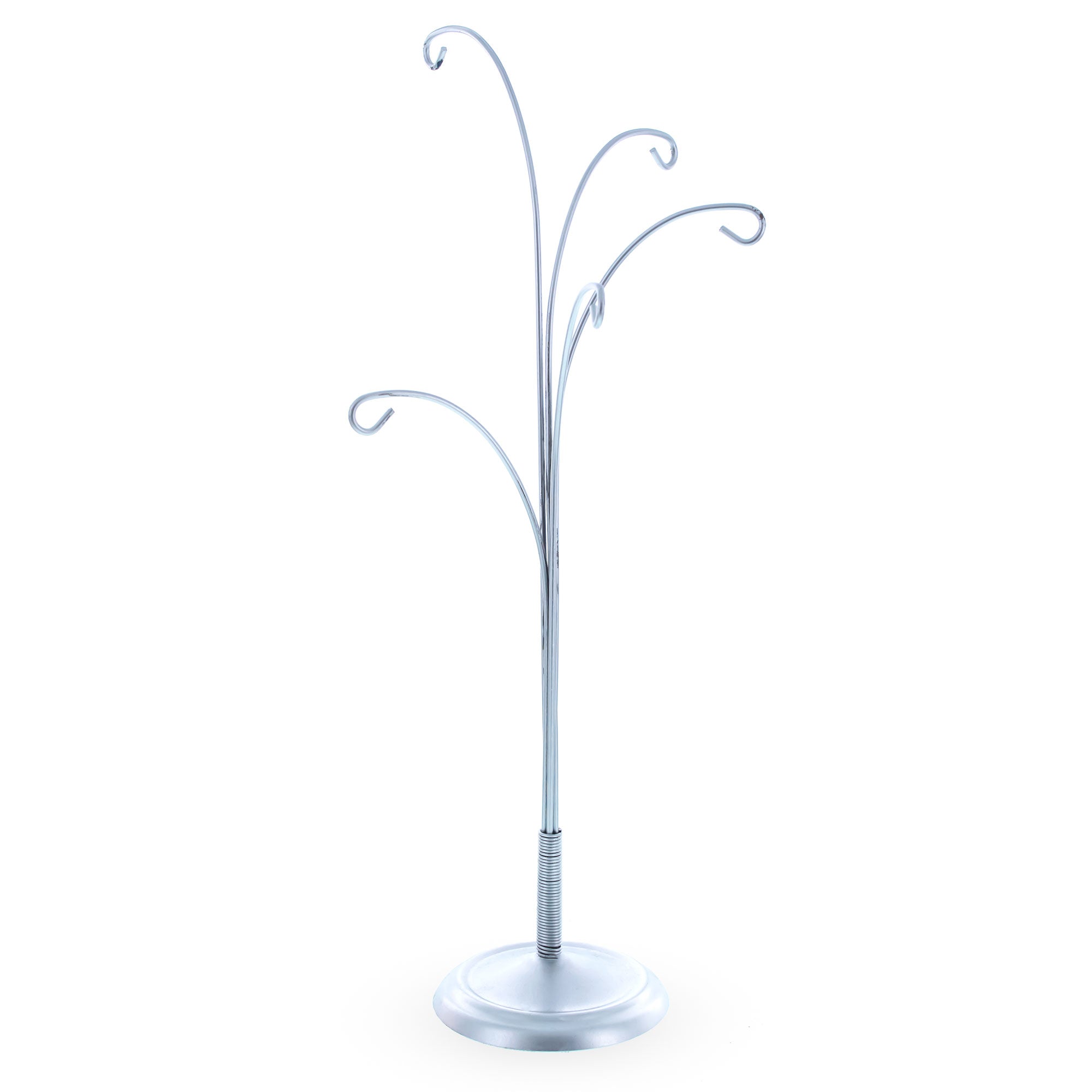 5-Arm Scroll Tree Branches Silver Metal Ornament Display Stand 14.5 Inches (Poland) in Silver color