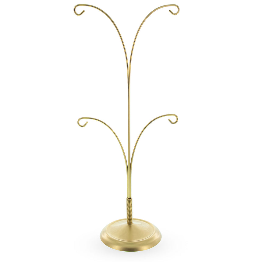 Gold Four Ornaments Tree Metal Round Base Ornament Display Stand 12 Inches in Gold color