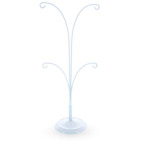 Four Ornaments Spiral White Metal Solid Round Base Ornament Display Stand 12 Inches in White color,  shape