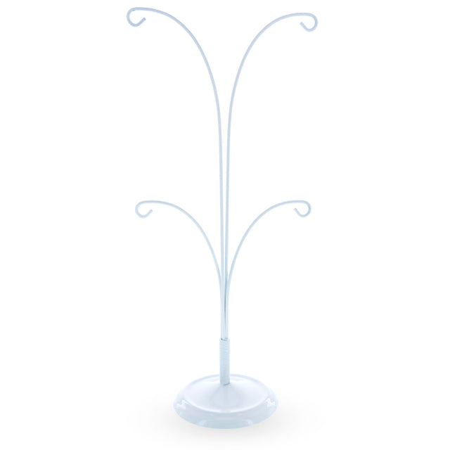 Four Ornaments Spiral White Metal Solid Round Base Ornament Display Stand 12 Inches in White color,  shape