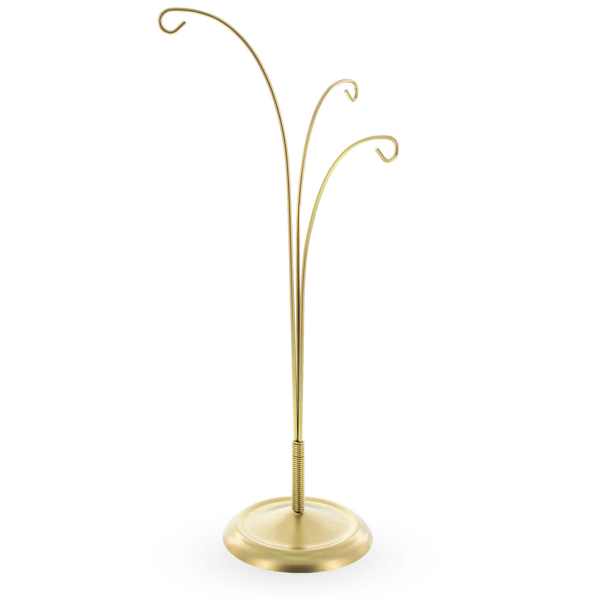 Gold 3 Hands Metal Round Base Ornament Display Stand 11 Inches in Gold color