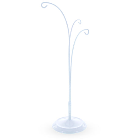 White 3 Hands Metal Round Base Ornament Display Stand 11 Inches in White color