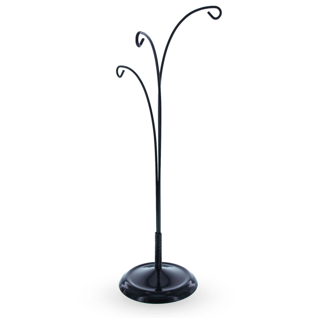 3-Arm Botanical Style Black Painted Metal Ornament Display Stand 12 Inches (Poland)Poland , dimensions in inches: 12 x 5 x 3