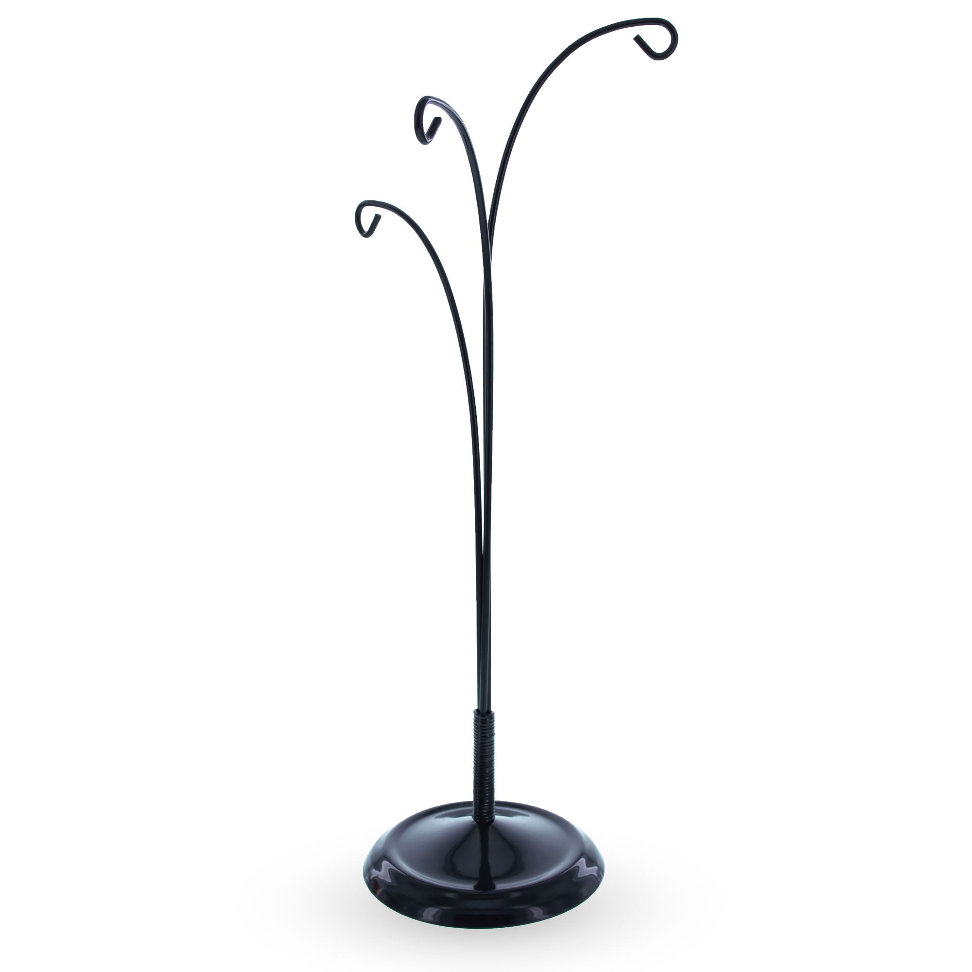 3-Arm Botanical Style Black Painted Metal Ornament Display Stand 12 Inches (Poland)Poland , dimensions in inches: 12 x 5 x 3