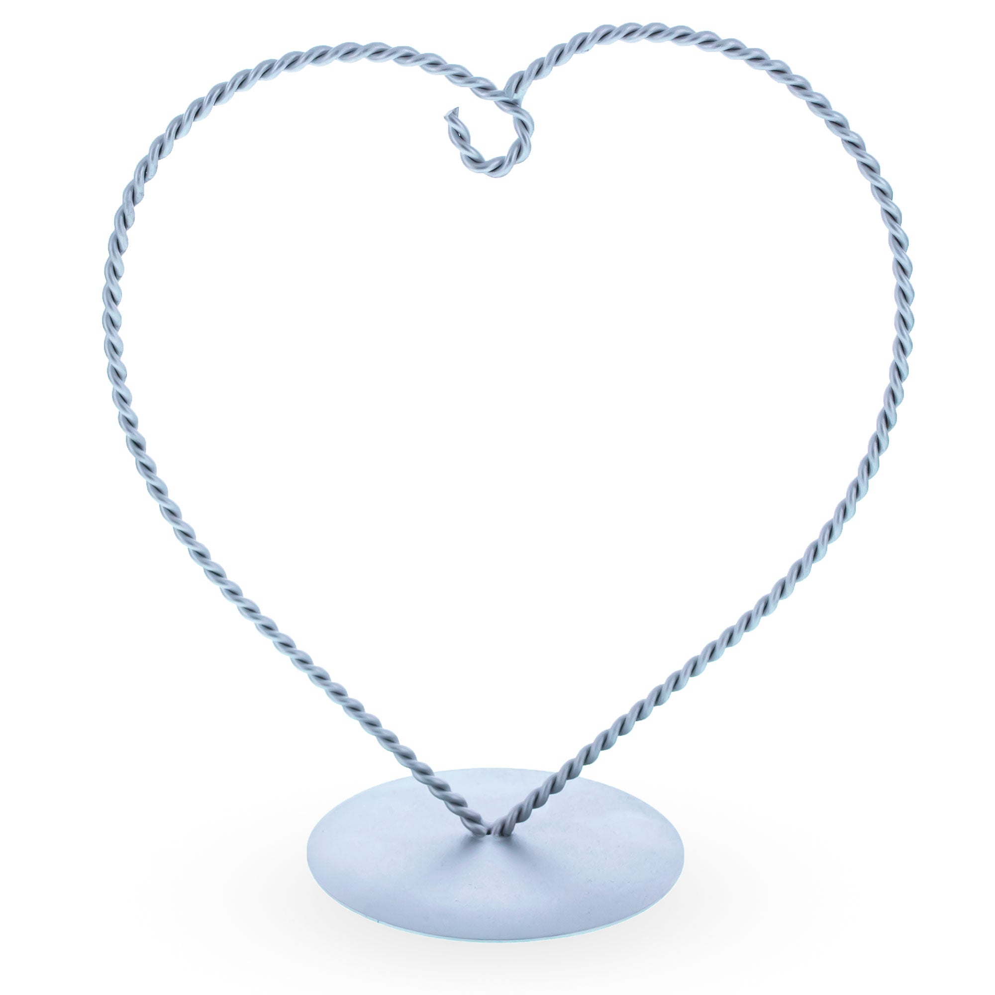 Heart-Shaped Twisted Silver Metal Ornament Display Stand 6.2 Inches (Poland) in Silver color
