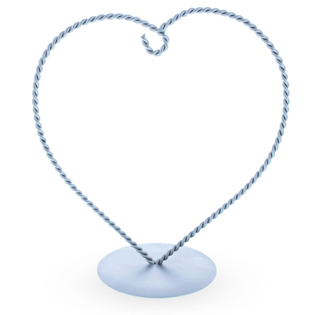 Heart Shape Silver Metal Solid Round Base Ornament Display Stand 7 Inches in Silver color