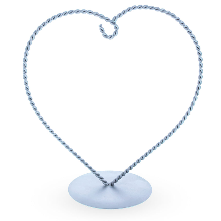 Heart Shape Silver Metal Solid Round Base Ornament Display Stand 7 Inches in Silver color