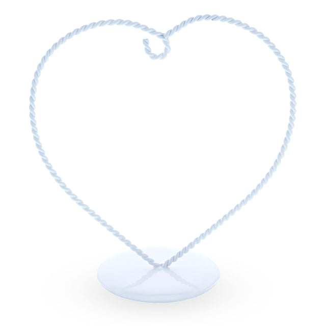 Heart Shape White Metal Solid Round Base Ornament Display Stand 7 Inches in White color