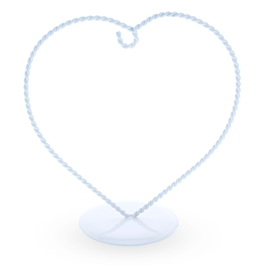 Heart Shape White Metal Solid Round Base Ornament Display Stand 7 Inches in White color