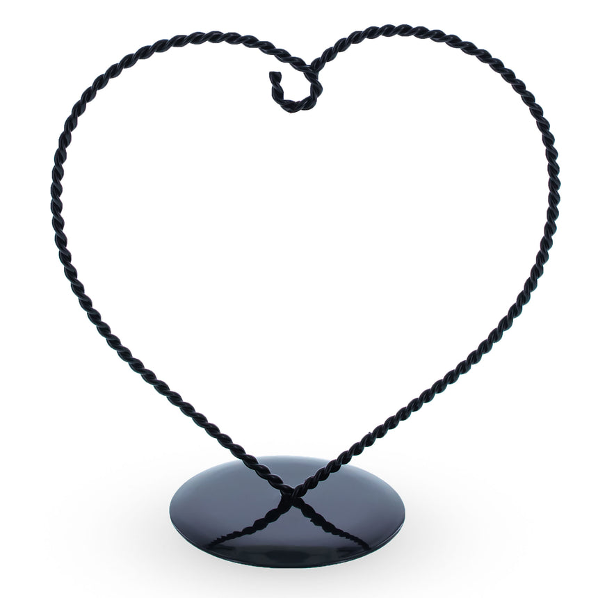 Heart Shape Black Metal Solid Round Base Ornament Display Stand 7 Inches in  color