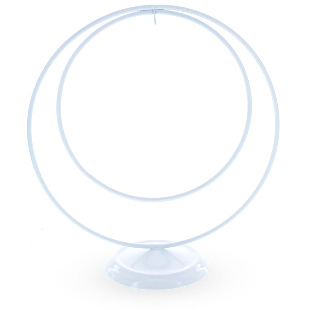 Contemporary Double Circle White Painted Metal Ornament Display Stand 8.2 Inches (Poland) in White color