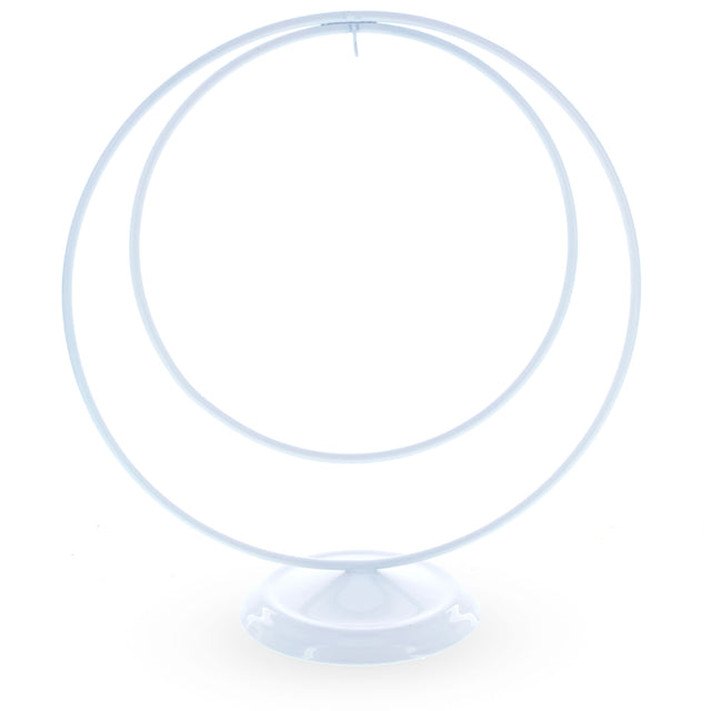 Double Circle White Metal Solid Round Base Ornament Display Stand 8.25 Inches in White color