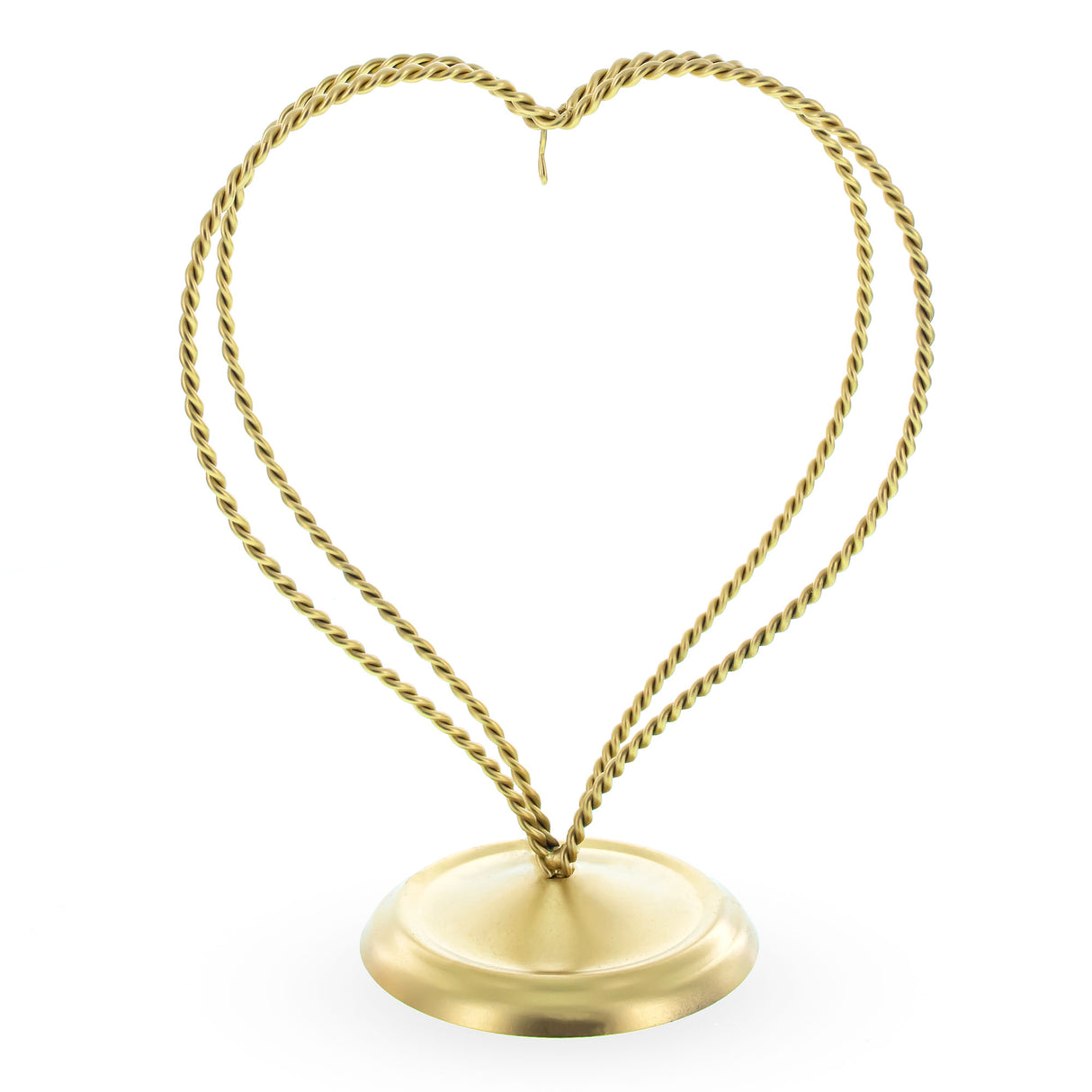 Double Swirled Heart Gold Metal Solid Round Base Ornament Display Stand 7.25 Inches in Gold color,  shape