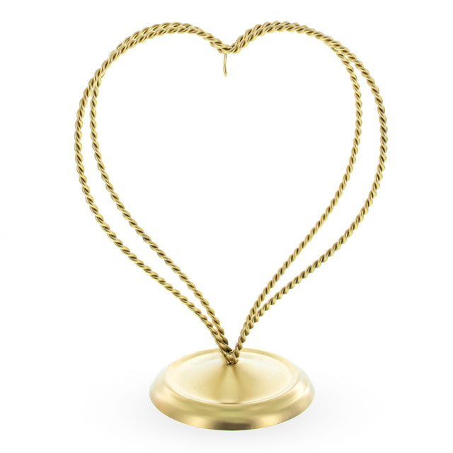 Double Swirled Heart Gold Metal Round Base Ornament Display Stand 7.25 Inches in Gold color