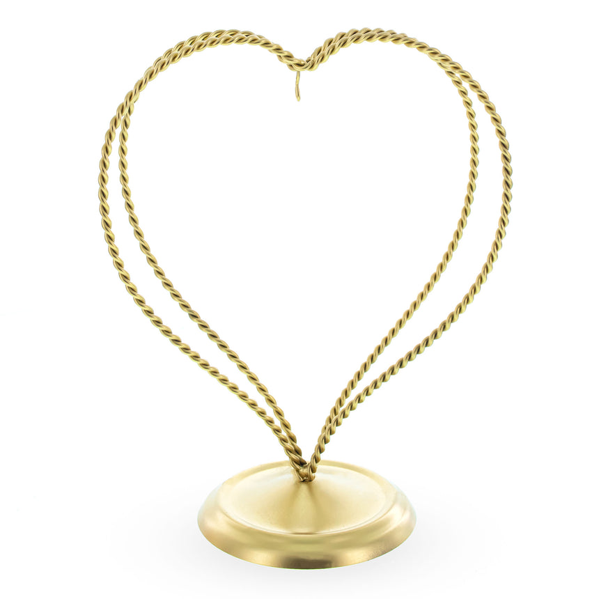 Double Swirled Heart Gold Metal Round Base Ornament Display Stand 7.25 Inches in Gold color