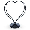 Metal Double Swirled Heart Black Metal Solid Round Base Ornament Display Stand 7.25 Inches in Black color